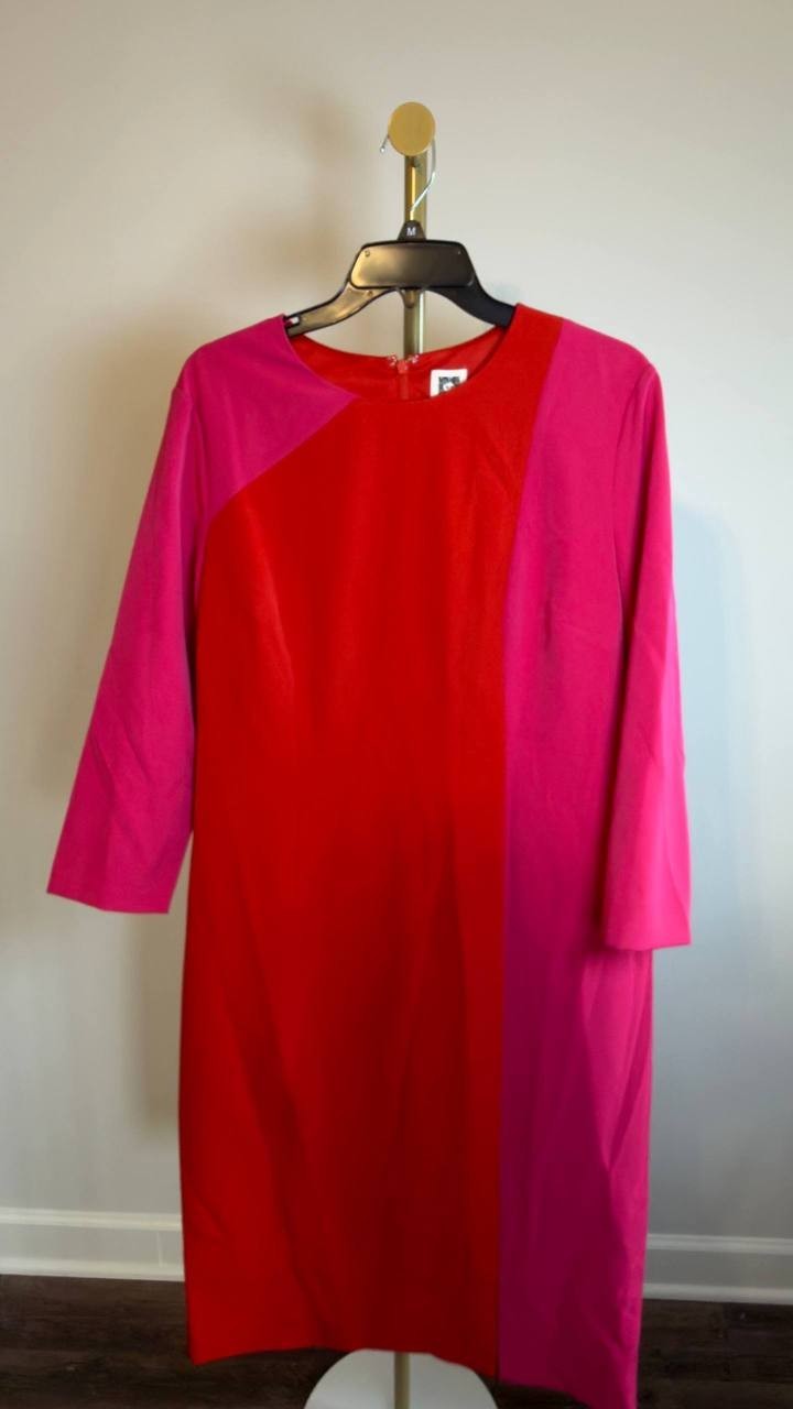 Anne Klein Colorblock Sheath Dress 3/4  Sleeves Fuchsia/Rose 16 NWT $139