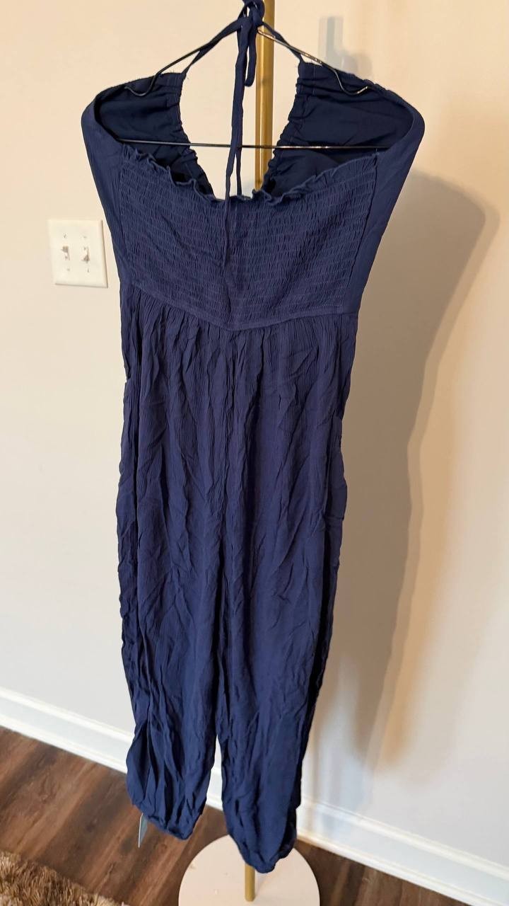 Cupshe Navy Light Cornflower Halter Jumpsuit XS NWT Summer Casual Chic