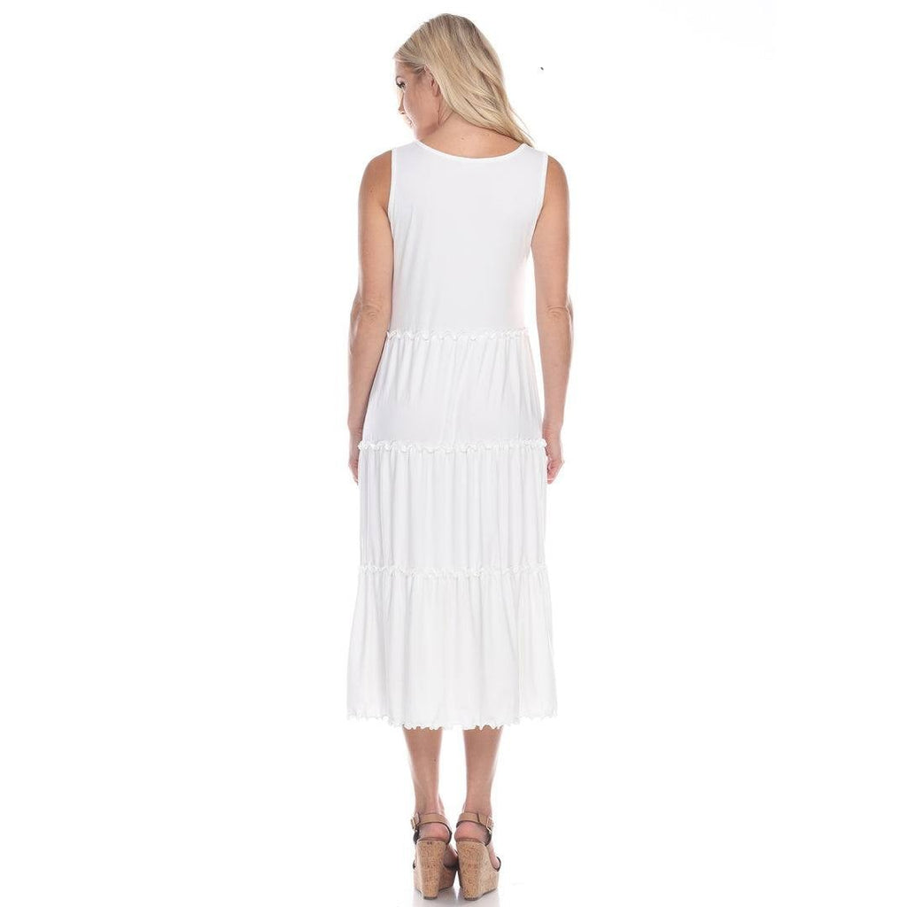 White Mark Scoop Neck Sleeveless Tiered Midi Dress White L NWT $68