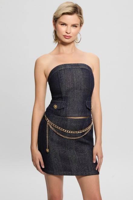 Guess Chany Denim Corset Glam De Glitter Blue Size XS NWT $118