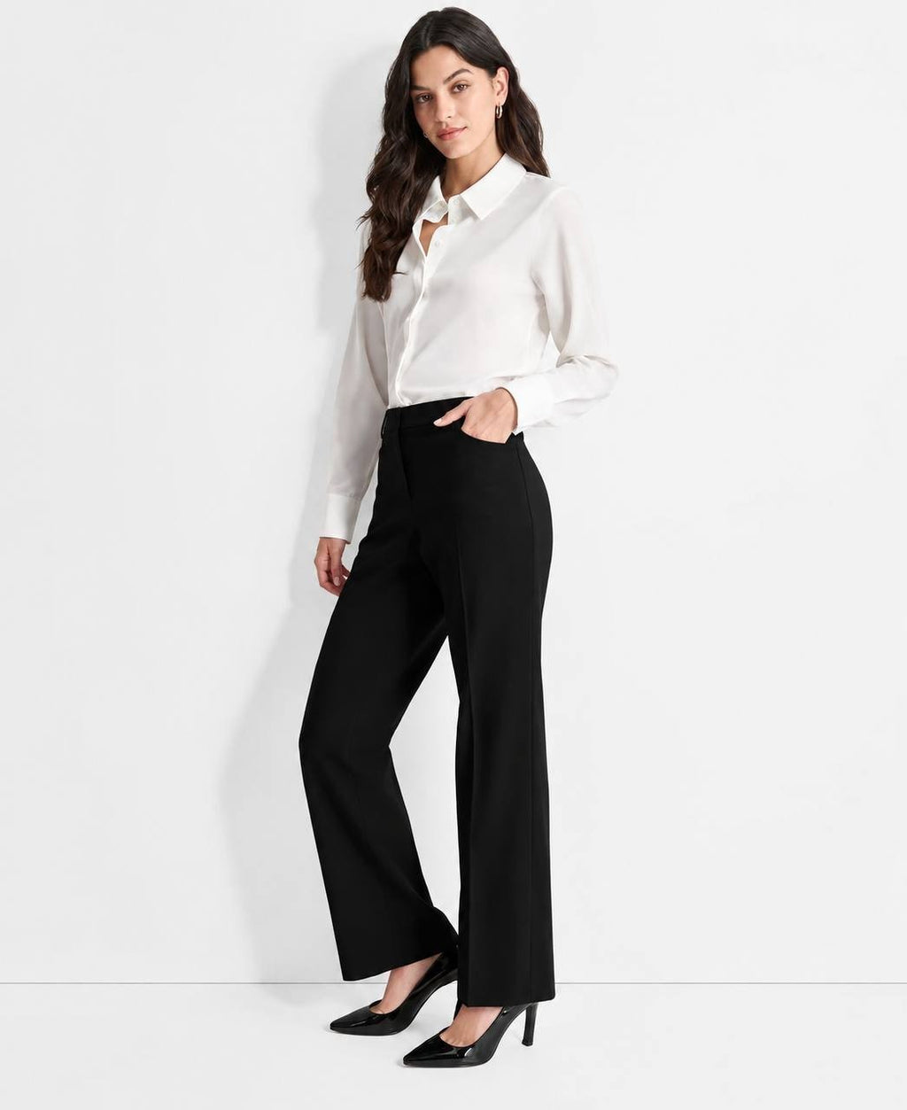 DKNY Mid-Rise Straight-Leg Pants Black 8 NWOT $79.98