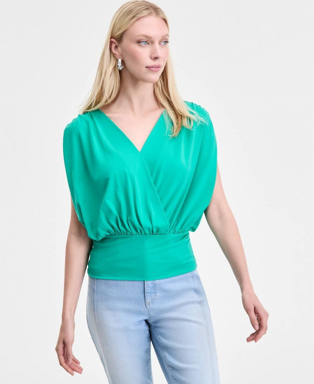 INC Surplice V‑Neck Cap‑Sleeve Top Surf Green XL NWT $49.50