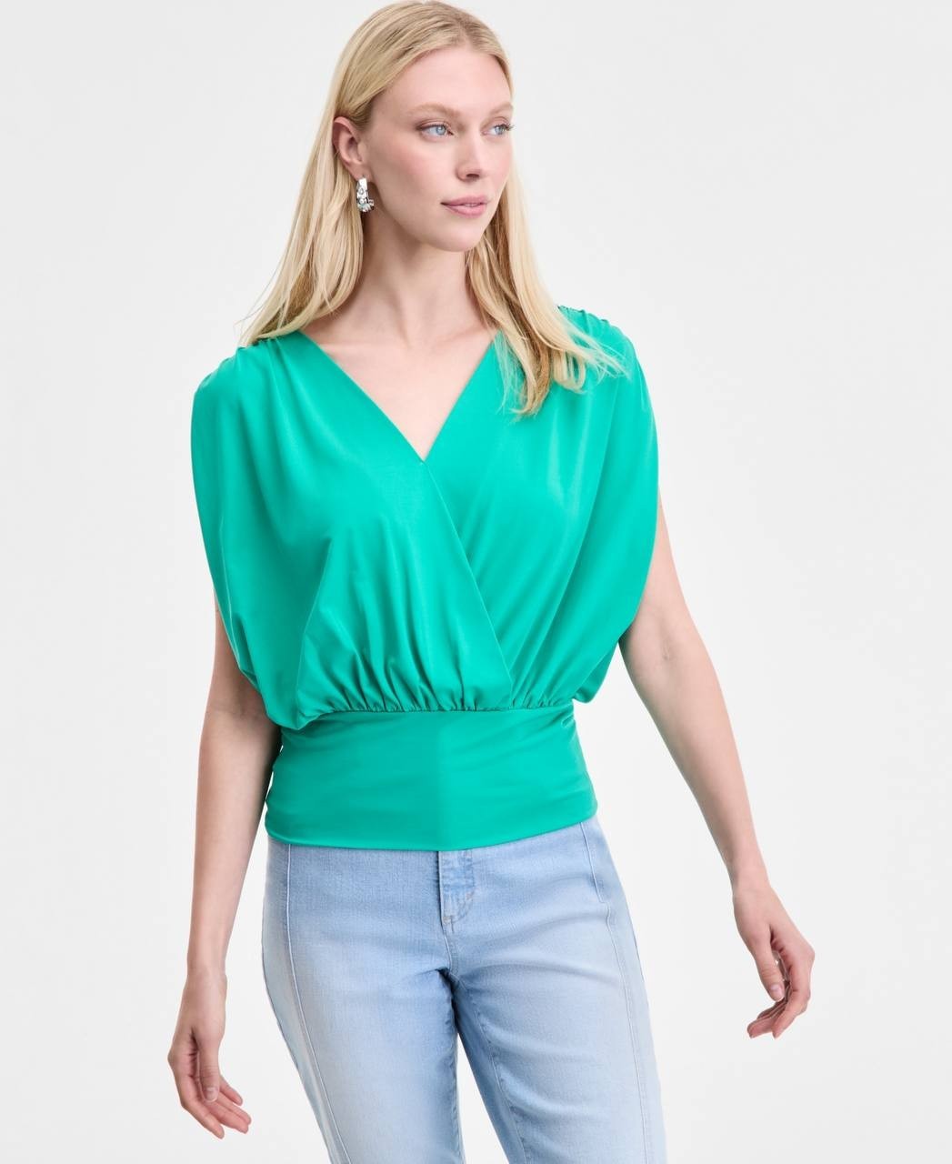 INC Surplice V‑Neck Cap‑Sleeve Top Surf Green XL NWT $49.50