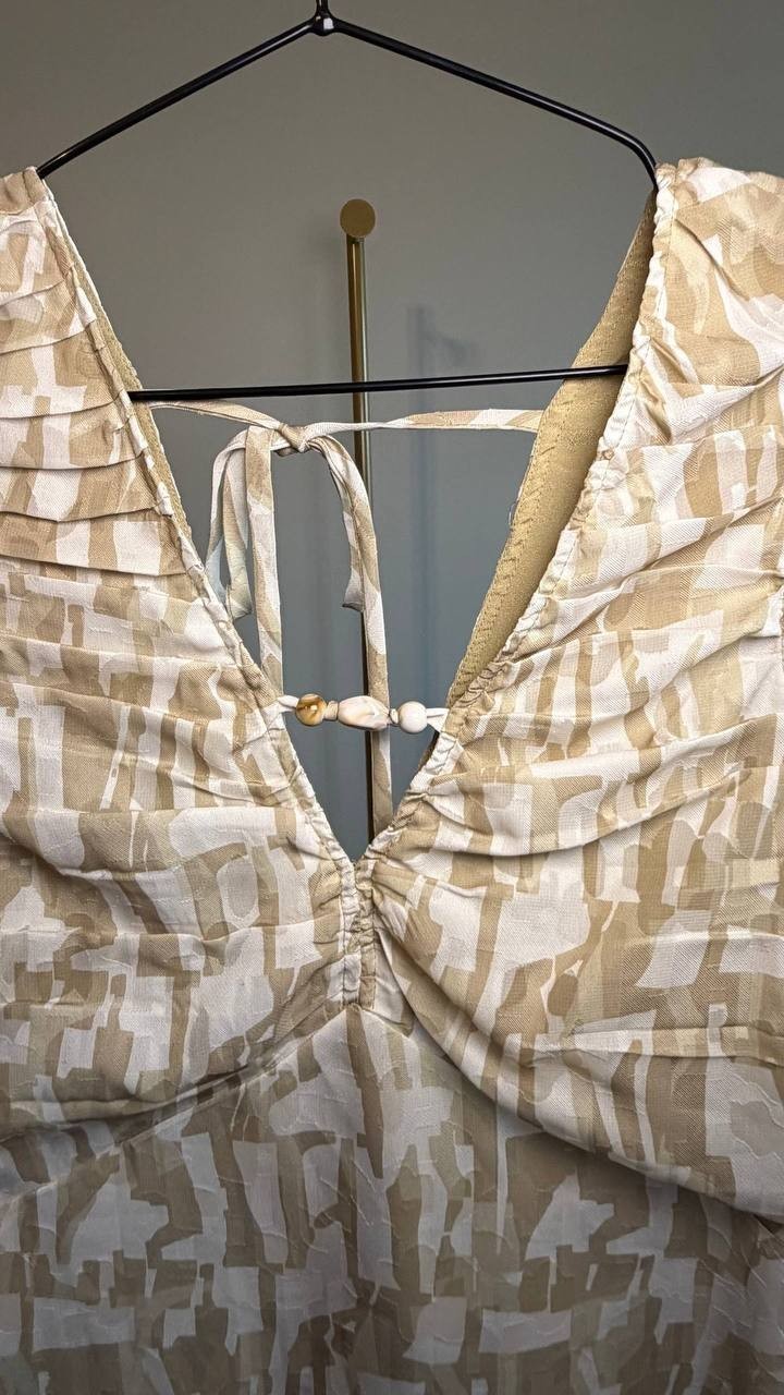 DKNY City Burnout Beaded‑Trim V‑Neck Dress Beige M NWT $139