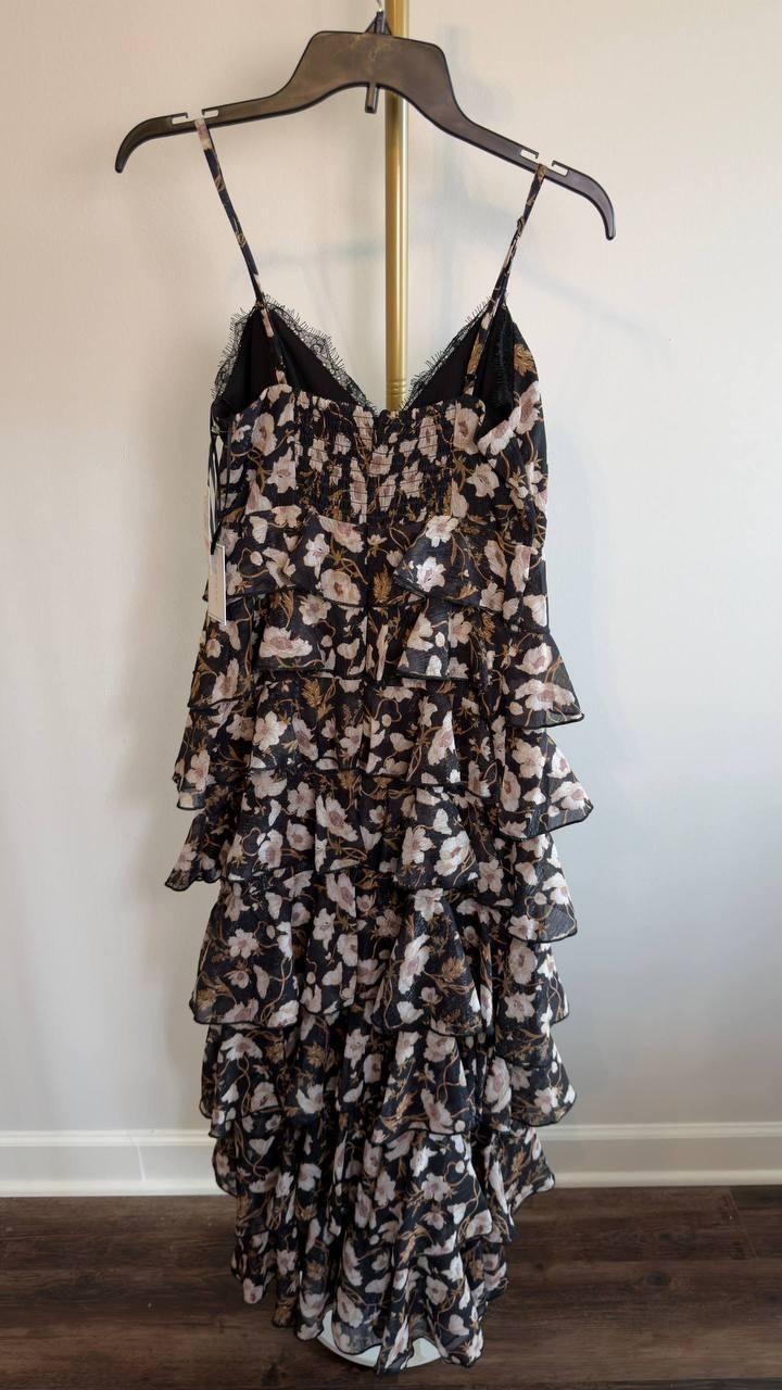 1.STATE V‑Neck Tiered Floral‑Print Maxi Dress Reach Black XS NWT $139