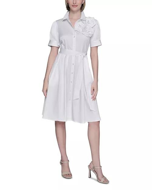 Karl Lagerfeld Paris Flower Corsage Shirtdress White Size XL NWT $189