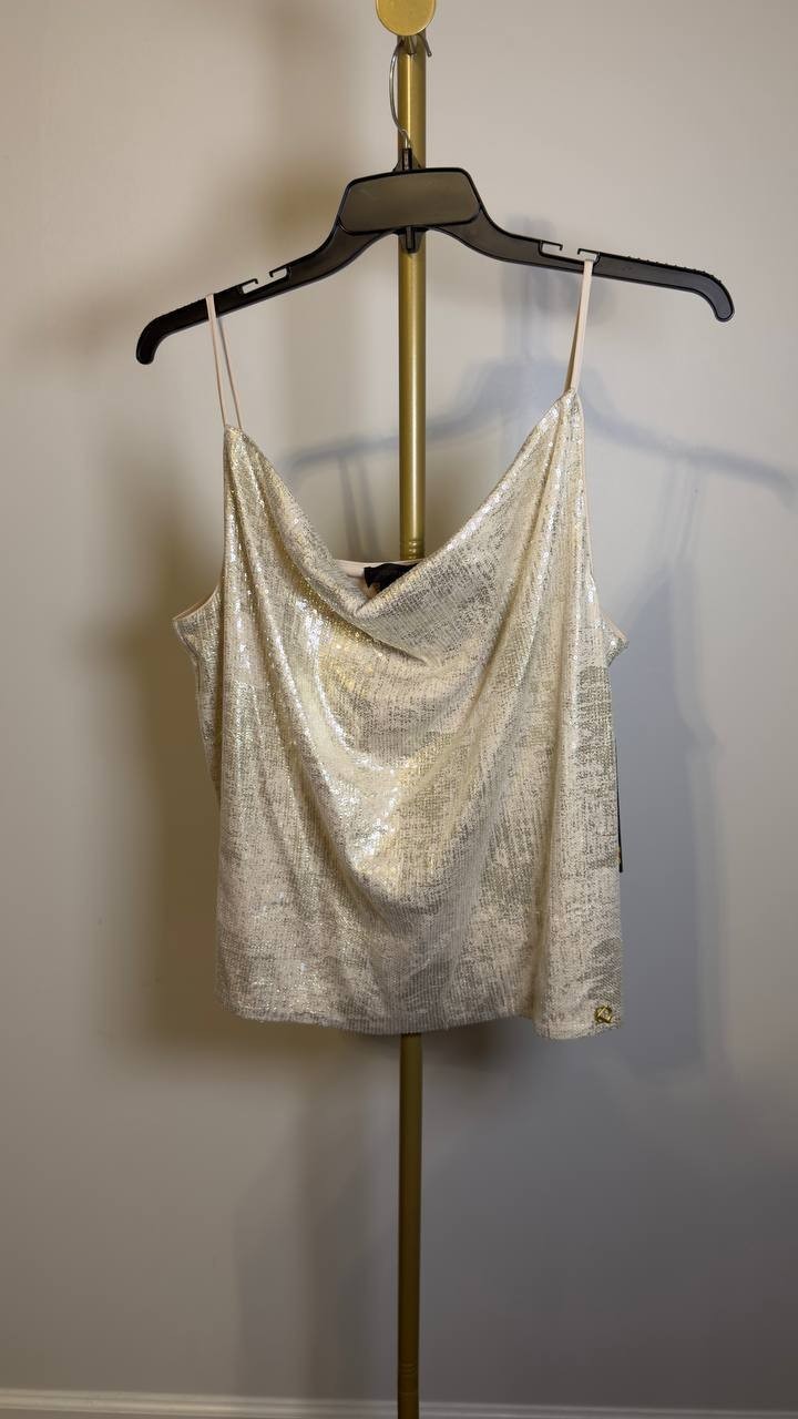 Donna Karan Metallic Sequin Embellished Camisole Gold Metallic XL NWOT $99