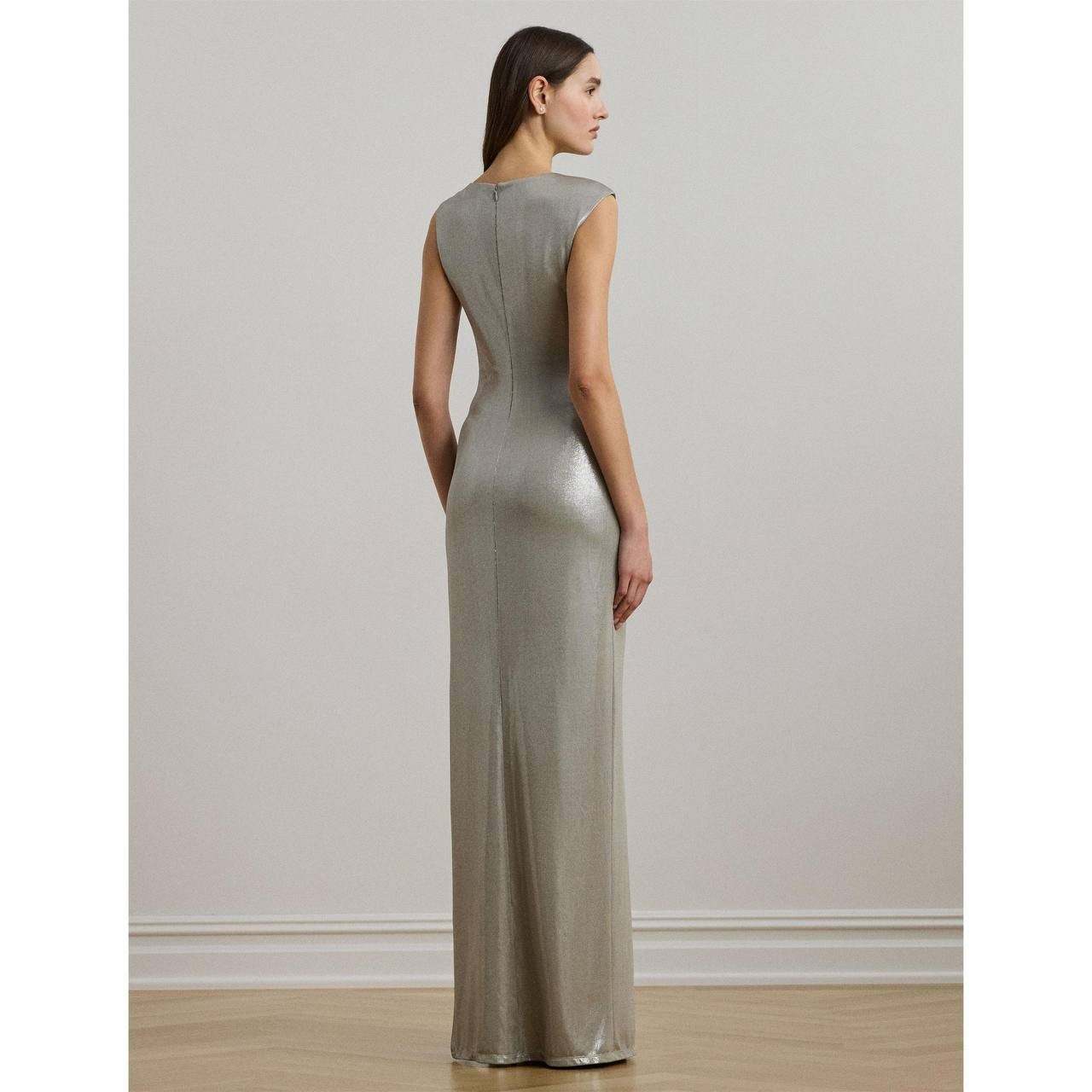 Lauren Ralph Lauren Evening Gown Metallic Silver Size 14 NWT $265