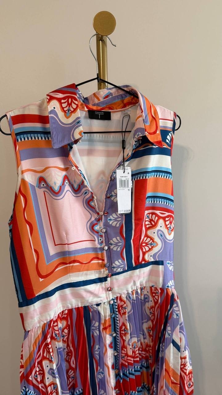 Tahari Women’s Printed Pleated Midi Shirtdress Como Tile Print 10 $138 NWT