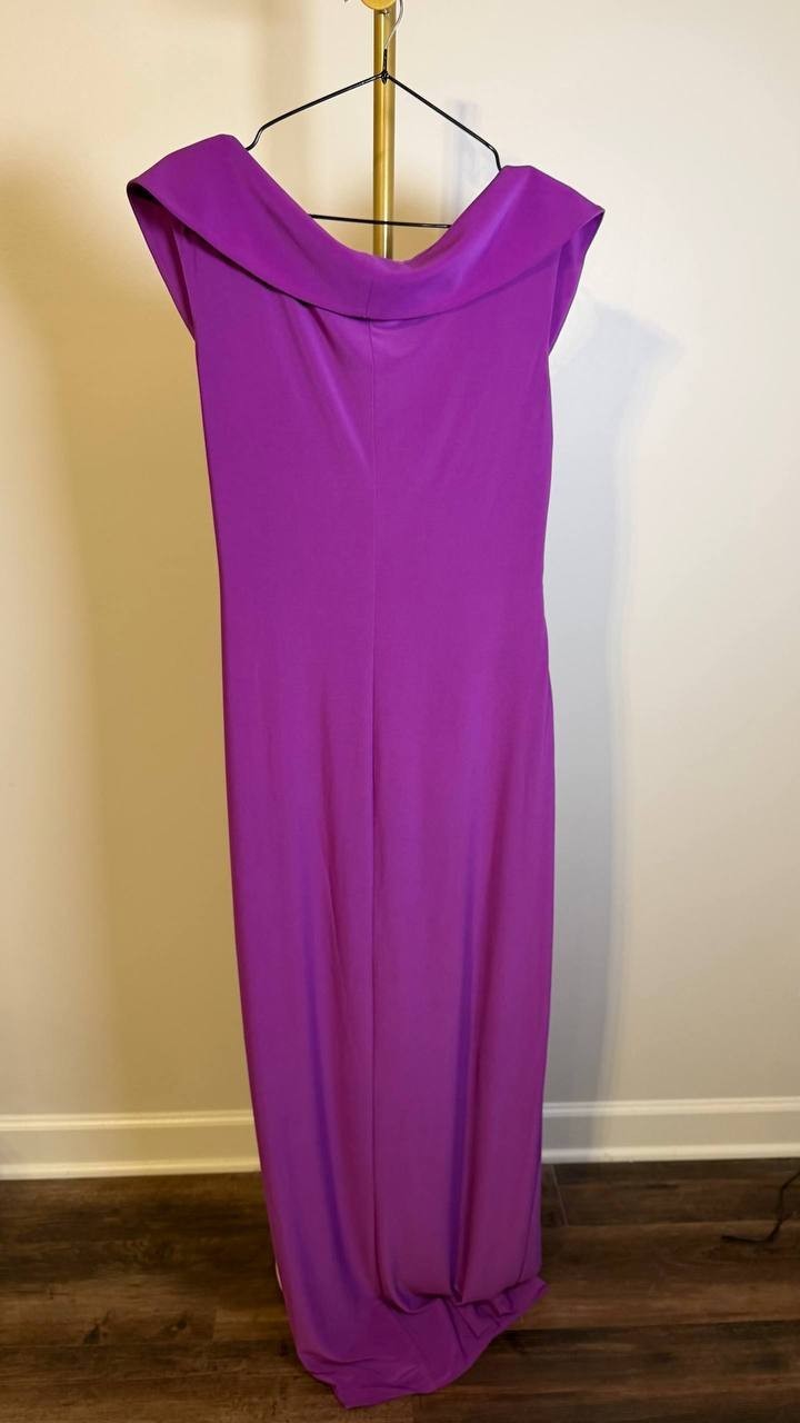 Lauren Ralph Lauren Off‑Shoulder Jersey Gown Purple Dawn 12 $225 NWT