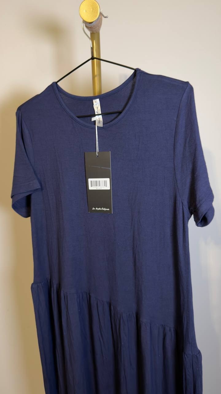 White Mark Short Sleeve Asymmetrical Waist Maxi Dress Navy M NWT $58