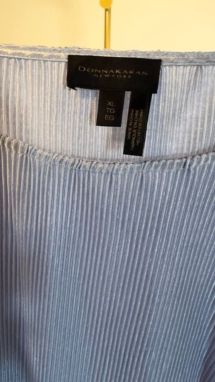 Donna Karan NY Plissé Tie‑Waist Blouse Glacial Blue XL NWT $79