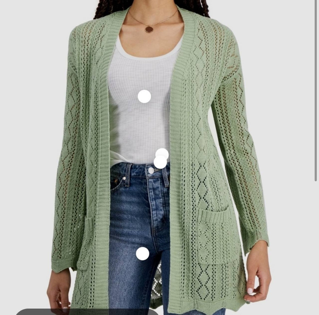 Hippie Rose Green Cable Knit Cardigan Open Front XS Women’s NWT - Soft