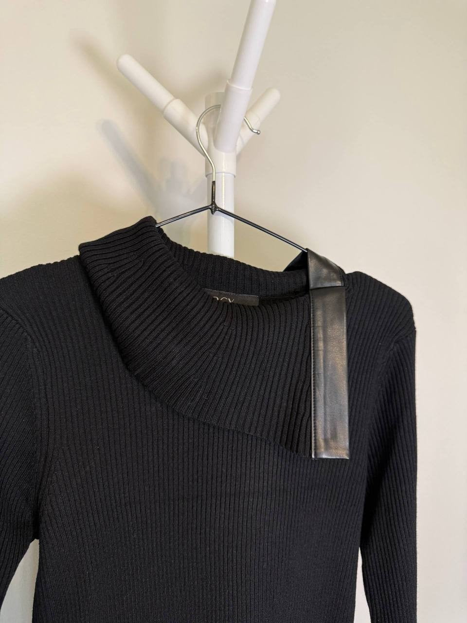 BCX Juniors Faux‑Leather Long‑Sleeve Sweater Dress – Size M – Black – NWT – $49