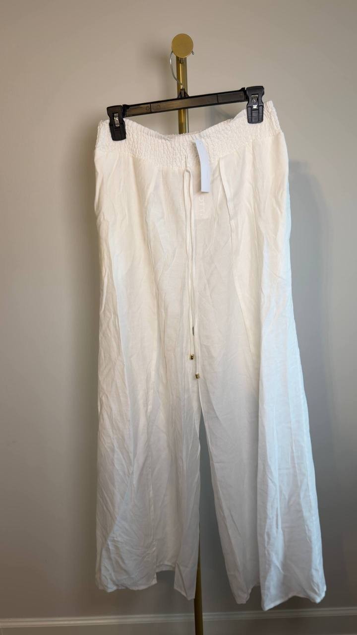 Dotti Smocked‑Waist Cover‑Up Pants White M NWT $48
