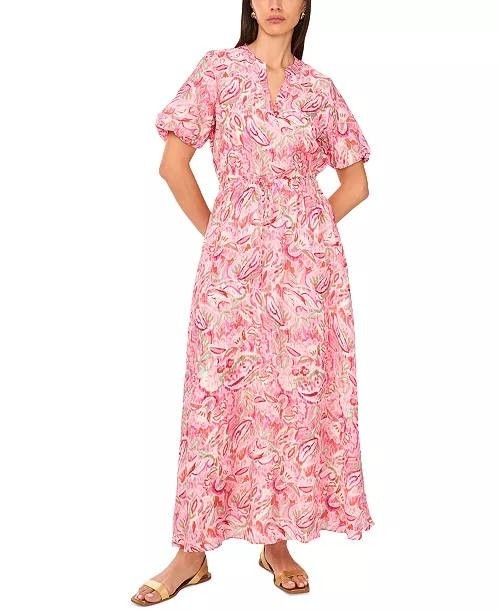 Vince Camuto Printed Puff‑Sleeve Maxi Dress – Size L – NWT – $109