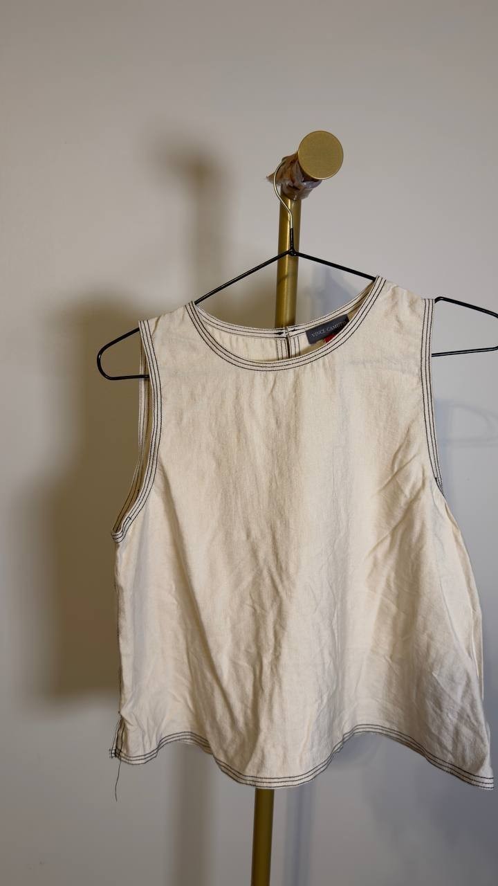 Vince Camuto Top Stitched Sleeveless Top Cream S NWT $79
