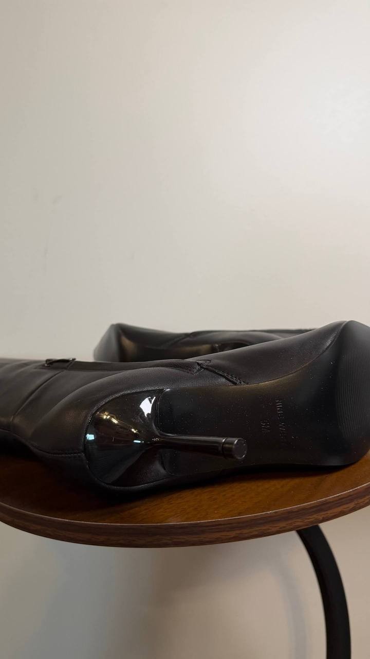 Nine West Nomas Boots 5M Black Leather Knee‑High  Stiletto NIB  msrp$249