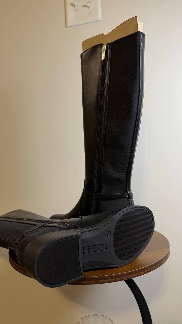 Tommy Hilfiger Imizza Boots 7.5M Black Faux Leather Knee‑High NIB msrp$159