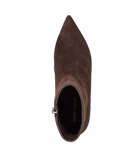 Marc Fisher Gismo Block Heel Dress Booties Dark Brown 9M Suede $159 NWB