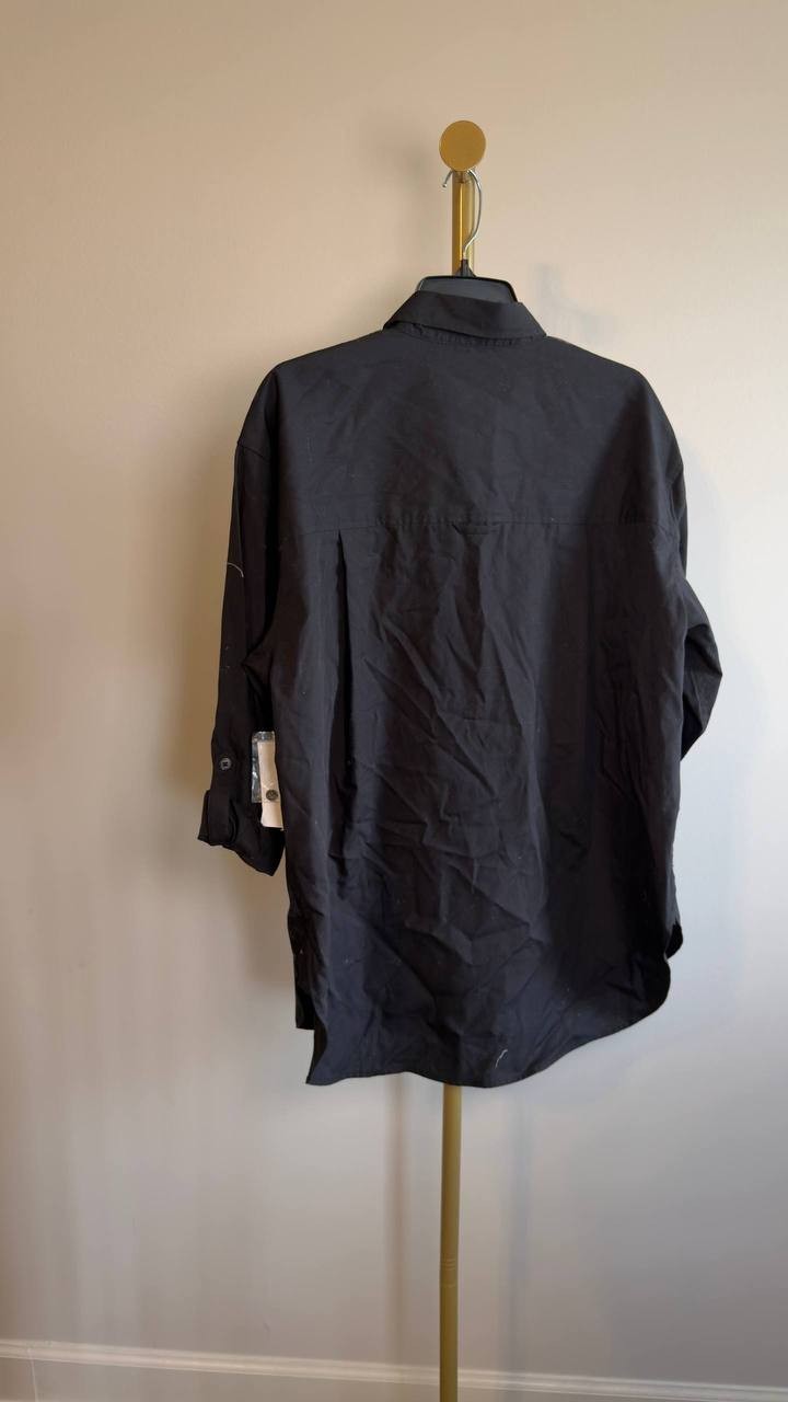 Gloria Vanderbilt Amanda Cotton Beaded‑Shoulder Blouse Black L NWT $54