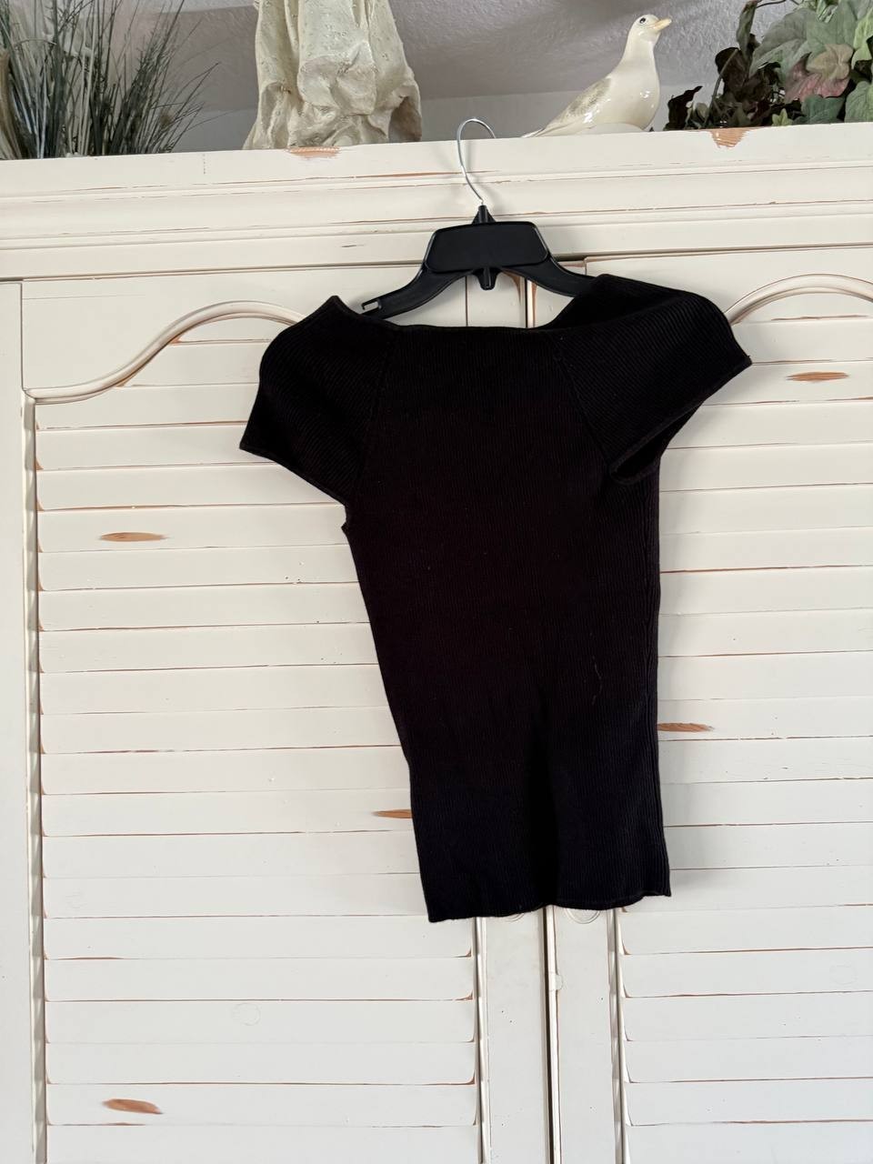 7 For All Mankind Sweetheart Rib Top M Black Fitted Knit Tee NWT MSRP $69