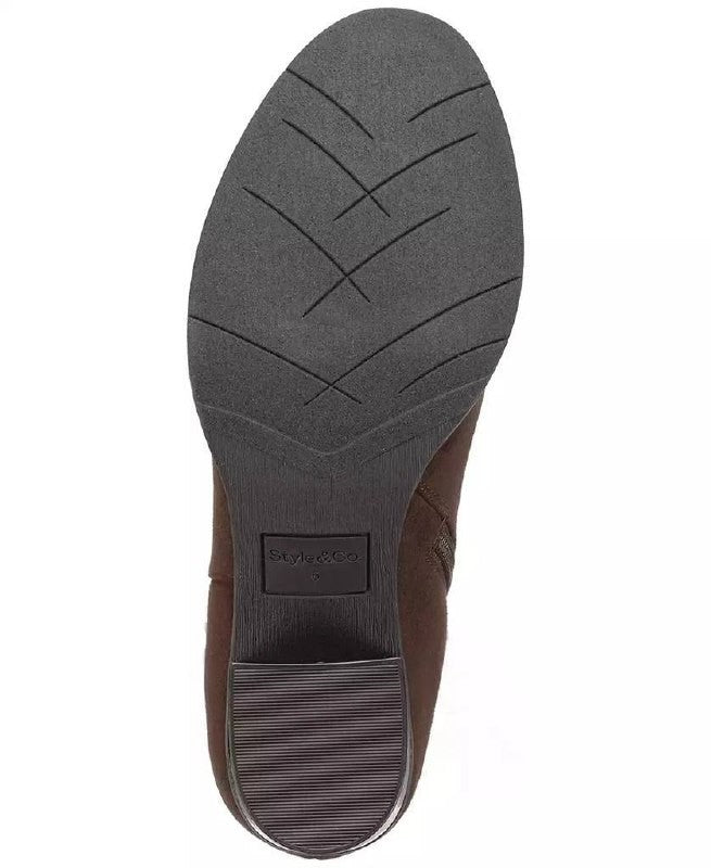 Style & Co Harlemm Booties 10M Brown Microfiber  Block  Buckle Zip NIB msrp$70