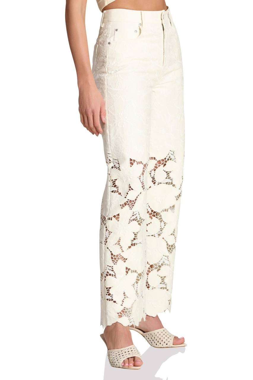Avec Les Filles High Waist Embroidered Lace Cotton Pants Off White 27 NWT $158