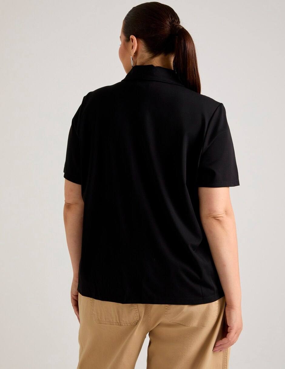 Karl Lagerfeld Paris Short Sleeve Blouse Black 1X NWT $99