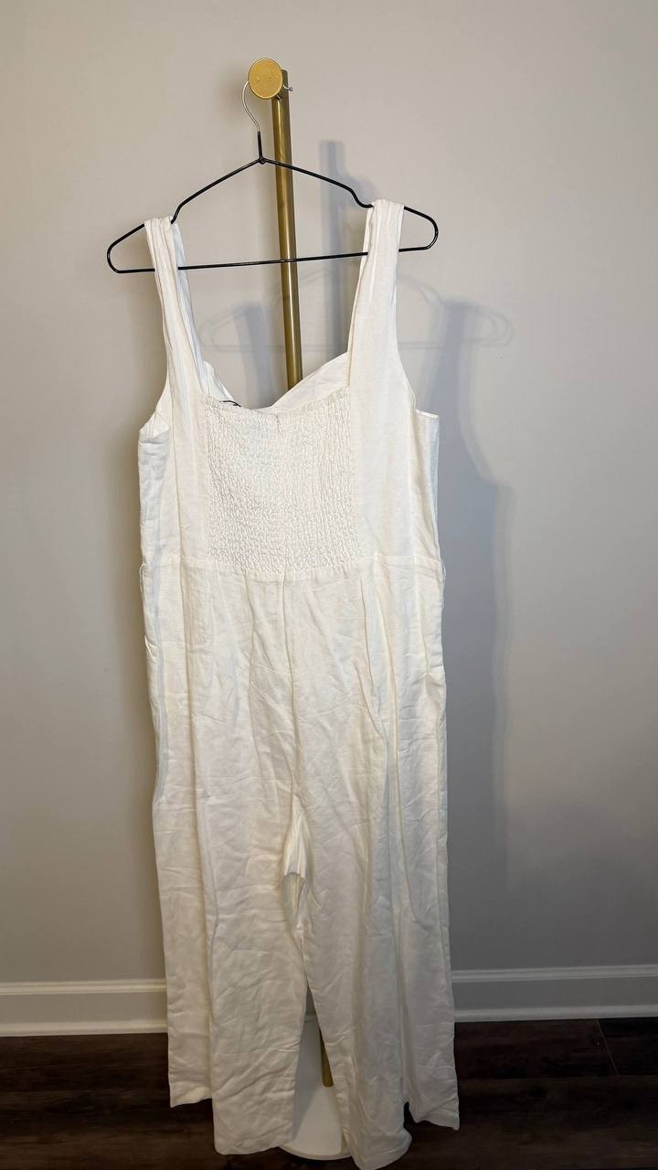 Tahari Sweetheart‑Neck Wide‑Leg Jumpsuit White Star 16 NWT $158