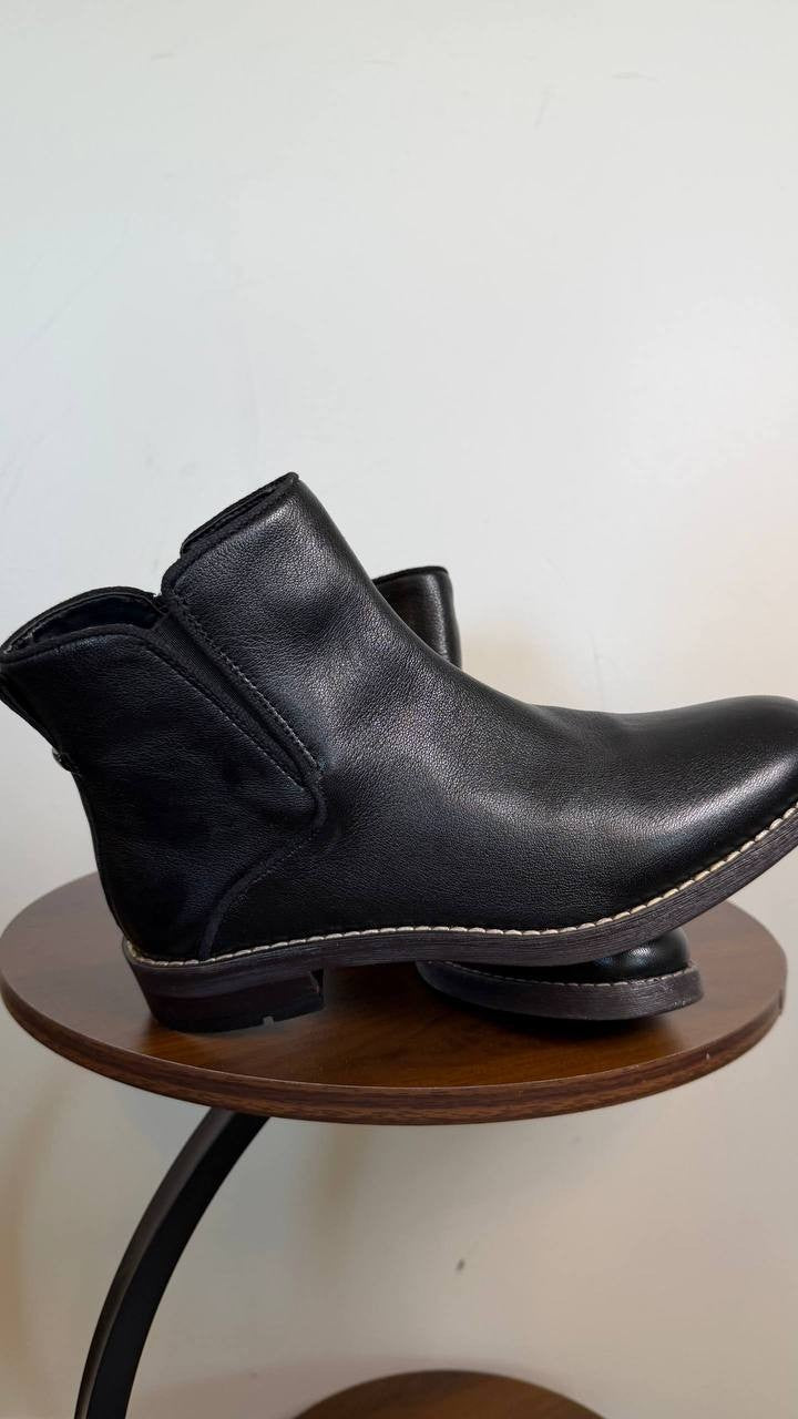 Franco Sarto Marcus Ankle Bootie Black 7.5 Leather Side Zip $159 NWOB