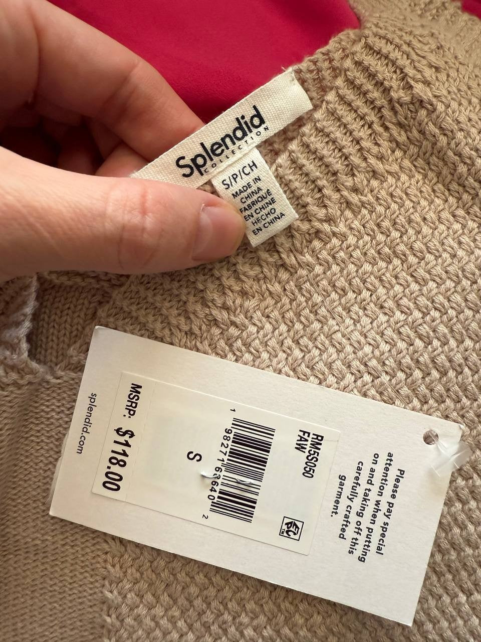 Splendid Banks Sweater Tank Fawn Size S Sleeveless Cotton Knit V-Neck