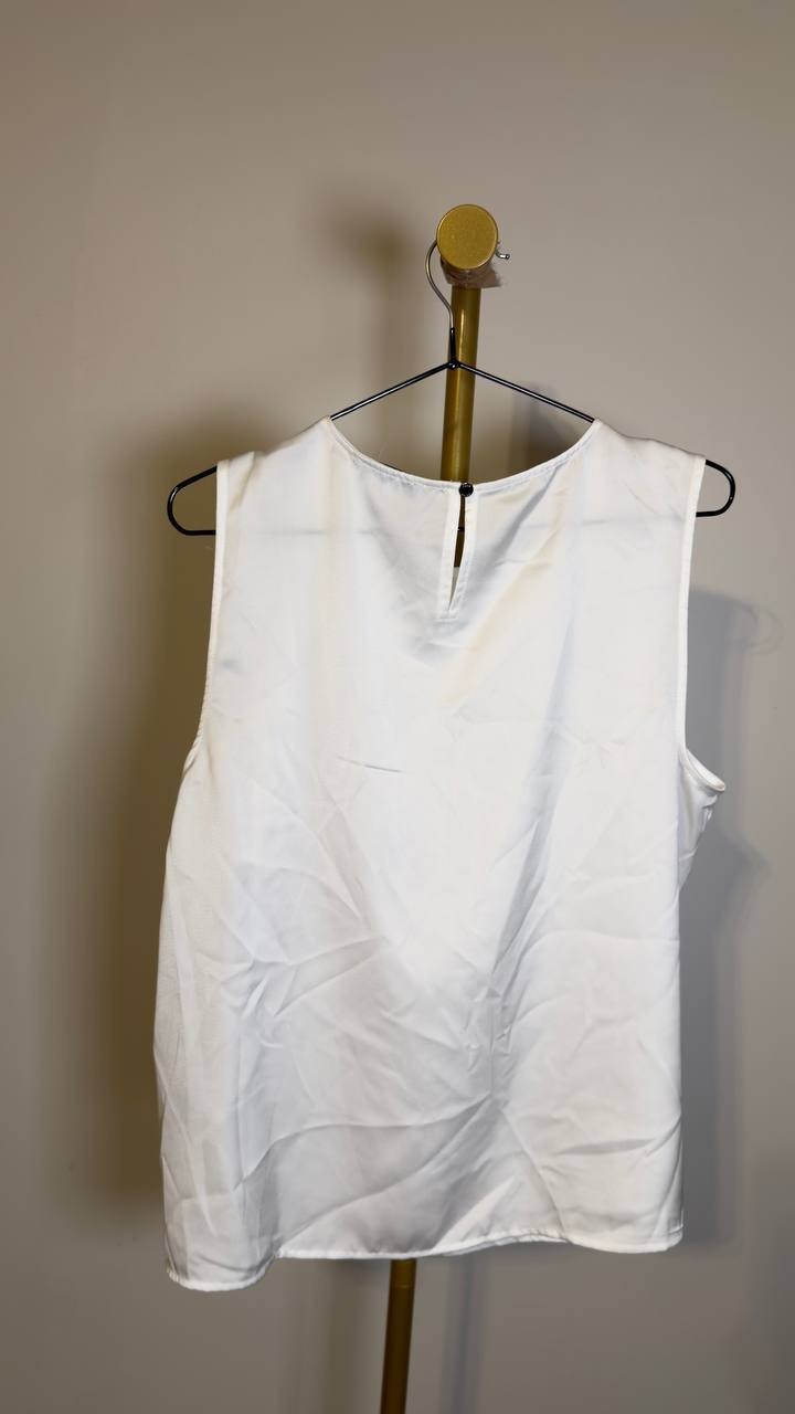 DKNY Women’s Woven Sleeveless Crew Neck Top White L NWT $59