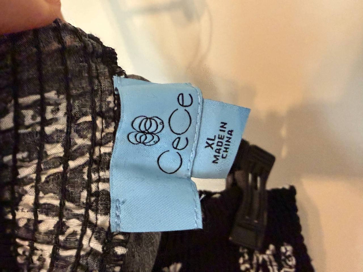 CeCe XL Black White Floral Smocked Waist Midi Skirt New Casual Fashion