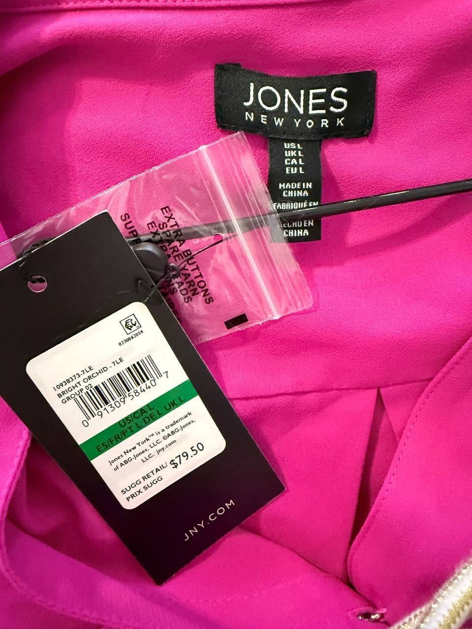 Jones New York Pink Button‑Up Blouse – Size L – NWT – $79.50.
