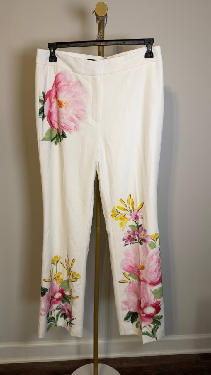 Karl Lagerfeld Mid-Rise Floral Straight-Leg Pant Soft White Multi 10 NWT $139