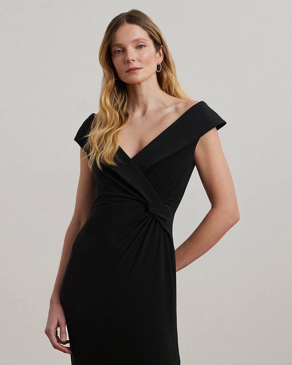 Lauren Jersey Off-the-Shoulder Gown Black 12 NWT Damage $35