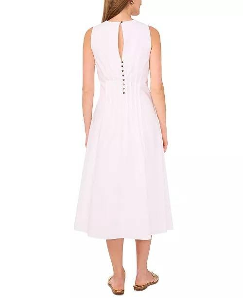 1.STATE Sleeveless Pintuck Cotton Midi Dress White, Size 10, Button Back