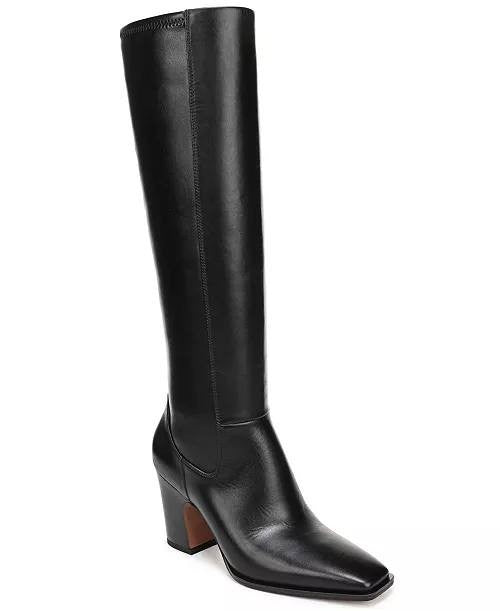 Franco Sarto Jonie Square Toe Zip Tall Boots Black 7.5M Leather $225 NWB