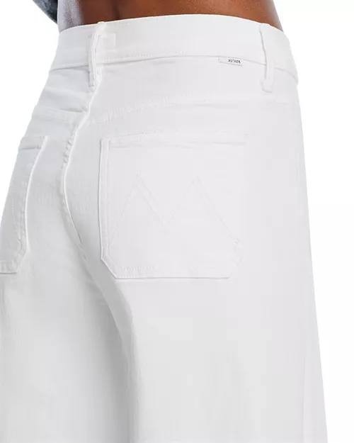 MOTHER High Rise Patch Pocket Wide-Leg Jeans for Women, White, Size 24