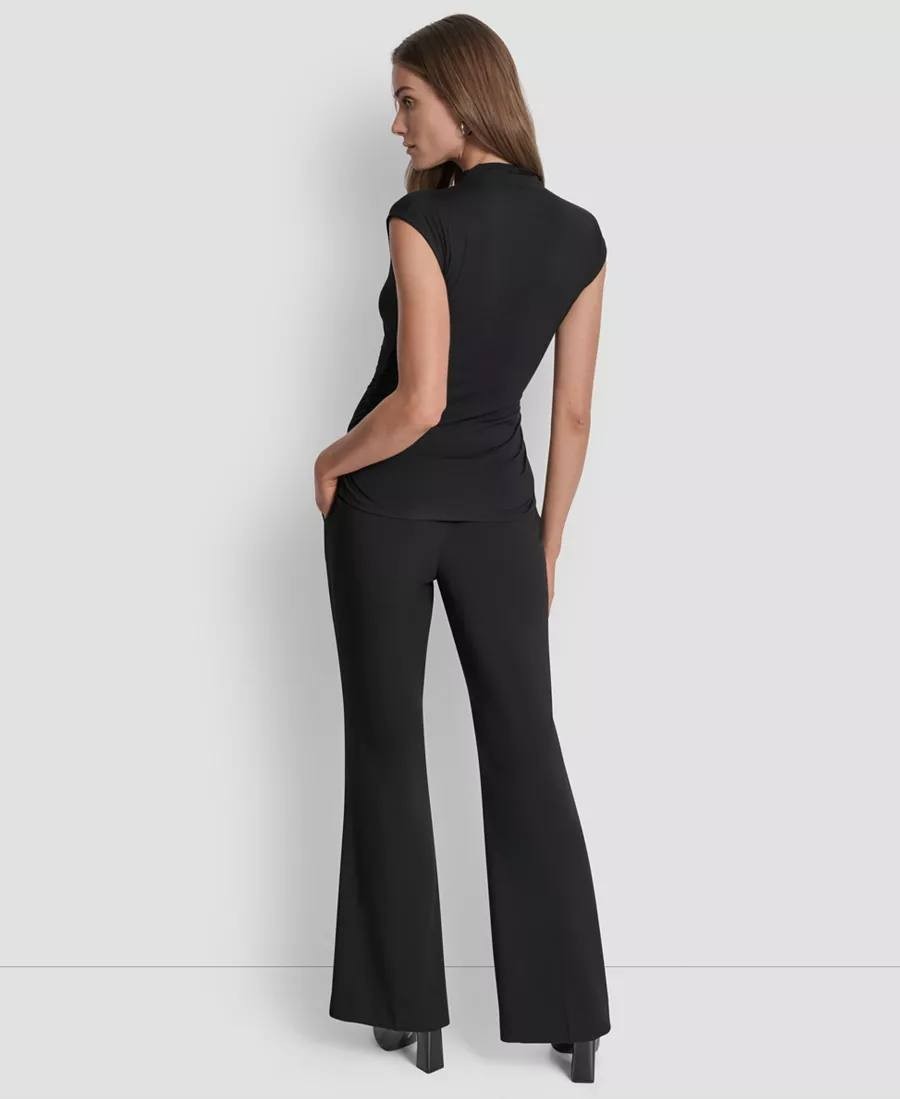 DKNY Mock‑Neck Sleeveless Side‑Ruched Top – PXL – Black – NWT – $49