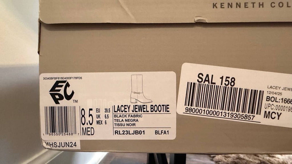 Kenneth Cole Reaction Lacey Booties 8.5M Black Fabric Square Toe NIB msrp$129