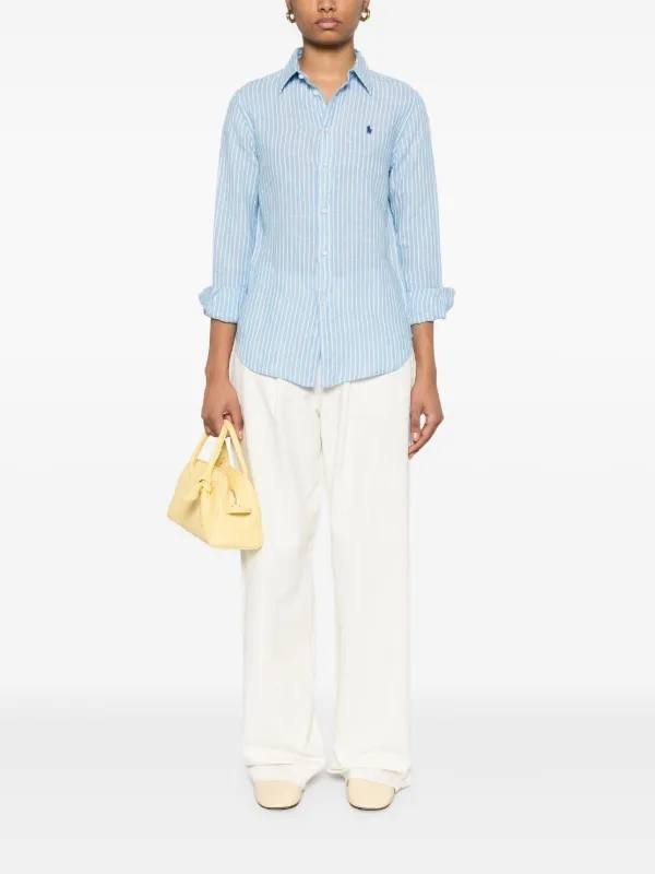 Polo Ralph Lauren Shirt XL Pastel Blue Striped Linen Button Front Pony Logo NWT