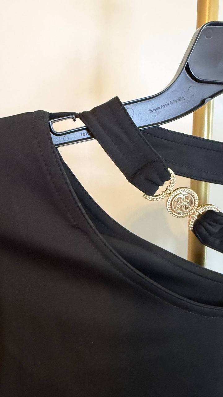 Guess Eco Eleanor Buckle Long Sleeve Top Black Size M NWT $79