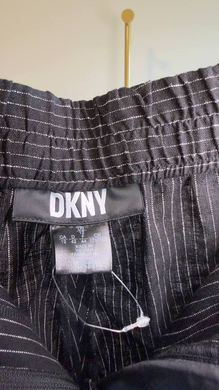 DKNY High Waist Flat Front Wide Leg Pants Black/White 12 NWT $109