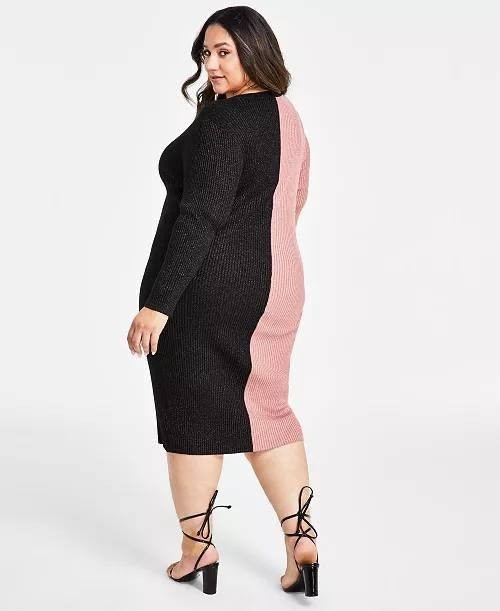 Nina Parker Plus Size Ribbed Button‑Front Dress Rose/Gold 3X NWT $99