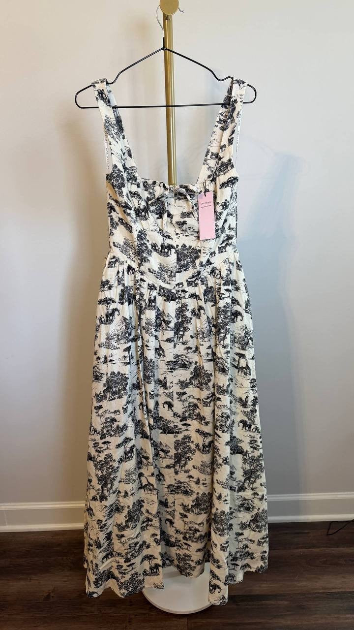 Avec Les Filles Bustier Linen Blend Midi Sundress Safari Toile Black Size 6 NWT