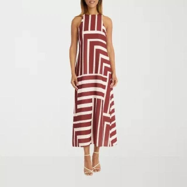 Donna Morgan Crewneck Midi Dress Cream/Dark Red 2 NWT $158