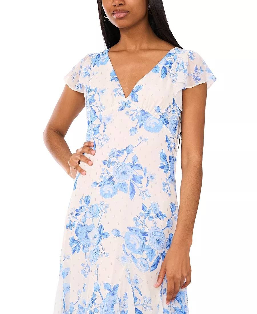 CeCe Printed V‑Neck Flutter‑Sleeve Chiffon Dress – Size 12 – NWT – $119