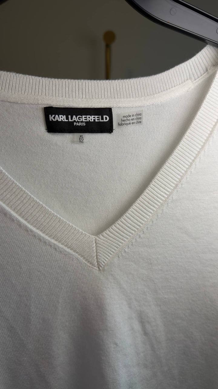 Karl Lagerfeld Paris Puffed‑Sleeve V‑Neck Sweater Soft White XL NWOT $79